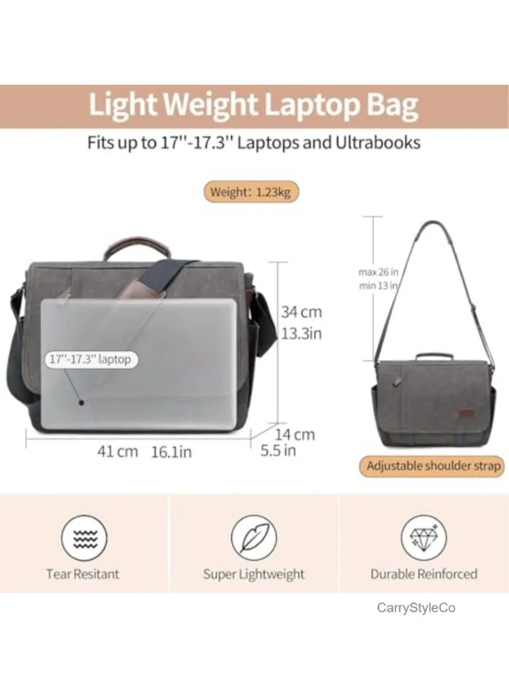 17 inch Laptop Messenger Bag for Men Canvas Briefcase with Padded Laptop Sleeve